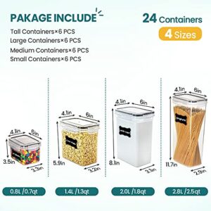 [24 Pack] Airtight Food Storage Containers with Lids for Kitchen & Pantry Organization, BPA Free Plastic Dry Food Canisters Set for Snacks, Cereal, Flour, Sugar - Free Labels Marker & Spoon Set