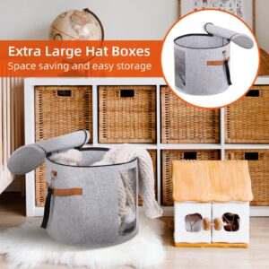 Ohiyoo Large Hat Boxes for Wide Brim, Large Hat Storage Box 19" D x 17" H, Hat Boxes for Women Storage Large Round Men Hat Box, Foldable Felt Stuffed Animal Toy Storage Bin with Lid (Light Gray)