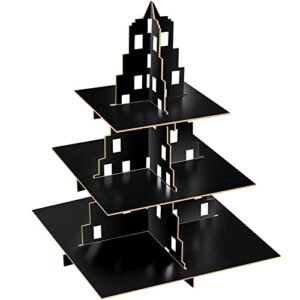 city skyscraper cupcake stand 3 tier with 24 pcs building party cupcake wrappers cardboard cupcake tower black skyscraper dessert stands for birthday table decor christmas party favor
