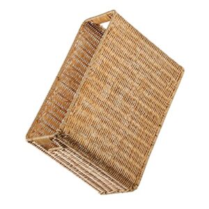 patkaw toilet paper baskets farmhouse wicker file basket magazine holder woven storage basket rectangular magazine rack desk shelf for home office living room 38x15x26cm magazine storage basket