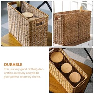 PATKAW Toilet Paper Baskets Farmhouse Wicker File Basket Magazine Holder Woven Storage Basket Rectangular Magazine Rack Desk Shelf for Home Office Living Room 38X15X26cm Magazine Storage Basket