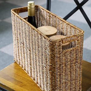 PATKAW Toilet Paper Baskets Farmhouse Wicker File Basket Magazine Holder Woven Storage Basket Rectangular Magazine Rack Desk Shelf for Home Office Living Room 38X15X26cm Magazine Storage Basket