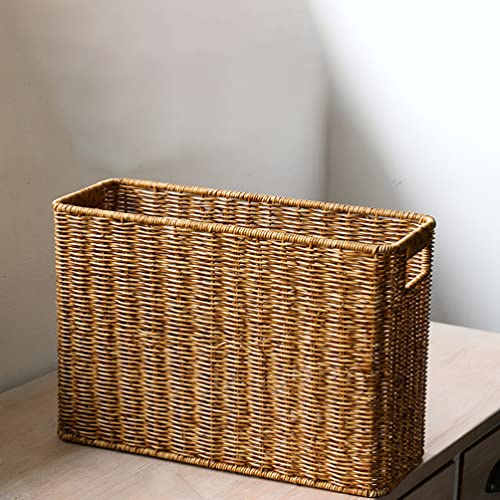 PATKAW Toilet Paper Baskets Farmhouse Wicker File Basket Magazine Holder Woven Storage Basket Rectangular Magazine Rack Desk Shelf for Home Office Living Room 38X15X26cm Magazine Storage Basket