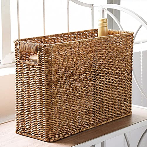 PATKAW Toilet Paper Baskets Farmhouse Wicker File Basket Magazine Holder Woven Storage Basket Rectangular Magazine Rack Desk Shelf for Home Office Living Room 38X15X26cm Magazine Storage Basket