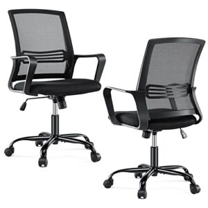 office chair - ergonomic office chair mid back office desk chair with wheels computer chair with lumbar support home office chair with armrests for adults, black