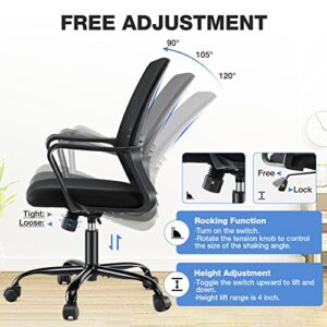 Office Chair - Ergonomic Office Chair Mid Back Office Desk Chair with Wheels Computer Chair with Lumbar Support Home Office Chair with Armrests for Adults, Black