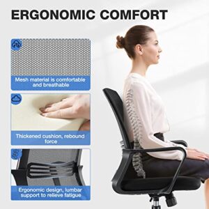 Office Chair - Ergonomic Office Chair Mid Back Office Desk Chair with Wheels Computer Chair with Lumbar Support Home Office Chair with Armrests for Adults, Black