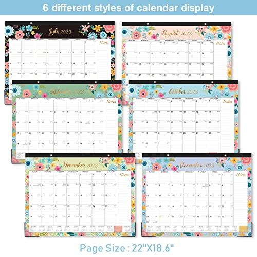 Desk Calendar 2023-2024 - Large Desk Calendar 2023-2024, Jul. 2023 - Dec. 2024, 22" x 17", Thick Paper with 18 Months, Corner Protectors, Large Ruled Blocks & 2 Hanging Hooks - Black Floral