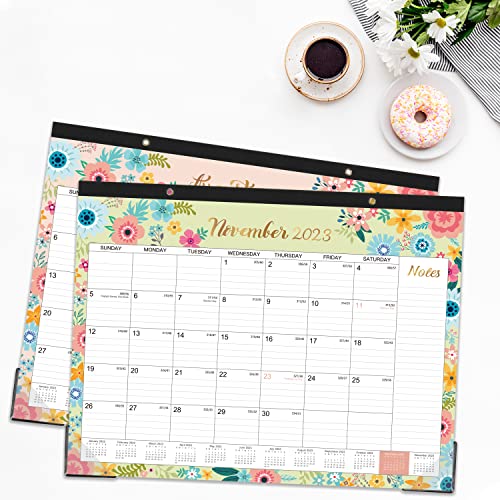 Desk Calendar 2023-2024 - Large Desk Calendar 2023-2024, Jul. 2023 - Dec. 2024, 22" x 17", Thick Paper with 18 Months, Corner Protectors, Large Ruled Blocks & 2 Hanging Hooks - Black Floral