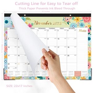 Desk Calendar 2023-2024 - Large Desk Calendar 2023-2024, Jul. 2023 - Dec. 2024, 22" x 17", Thick Paper with 18 Months, Corner Protectors, Large Ruled Blocks & 2 Hanging Hooks - Black Floral