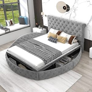round upholstered full beds with storage modern velvet platform bed with deep button tufting headboard and footboard tufted bed with storage compartments in rails and ottoman, gray