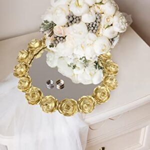 Vixdonos Gold Rose Resin Tray Decorative Mirror Tray Bathroom Vanity Tray for Perfume,Jewelry and Makeup