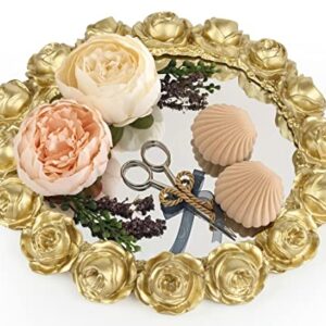 Vixdonos Gold Rose Resin Tray Decorative Mirror Tray Bathroom Vanity Tray for Perfume,Jewelry and Makeup