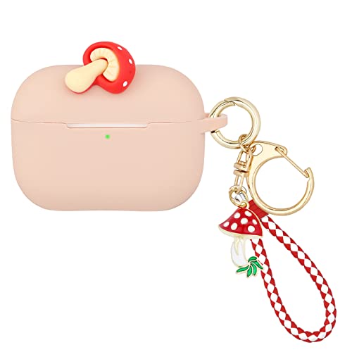 Wonhibo Cute Mushroom Airpods Pro Case for Women Girls, Pink Kawaii Fruit Cover for Apple Airpod Pro 2019 with Keychain