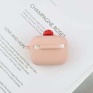 Wonhibo Cute Mushroom Airpods Pro Case for Women Girls, Pink Kawaii Fruit Cover for Apple Airpod Pro 2019 with Keychain