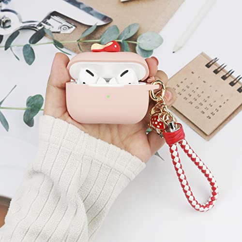 Wonhibo Cute Mushroom Airpods Pro Case for Women Girls, Pink Kawaii Fruit Cover for Apple Airpod Pro 2019 with Keychain