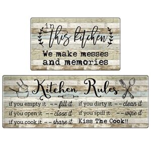 HomeStretch Kitchen Mat Set of 2, Kitchen Rugs Anti-Fatigue Non-Slip Kitchen Floor Mats Waterproof Standing Mat with Sayings, Warming Gifts for Kitchen Decor, 17"x 30"+17"x 47"