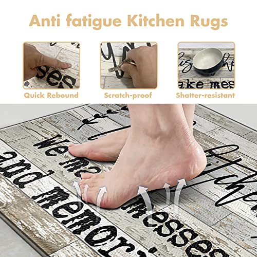 HomeStretch Kitchen Mat Set of 2, Kitchen Rugs Anti-Fatigue Non-Slip Kitchen Floor Mats Waterproof Standing Mat with Sayings, Warming Gifts for Kitchen Decor, 17"x 30"+17"x 47"