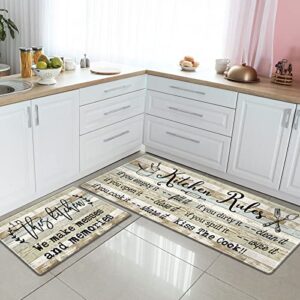 HomeStretch Kitchen Mat Set of 2, Kitchen Rugs Anti-Fatigue Non-Slip Kitchen Floor Mats Waterproof Standing Mat with Sayings, Warming Gifts for Kitchen Decor, 17"x 30"+17"x 47"
