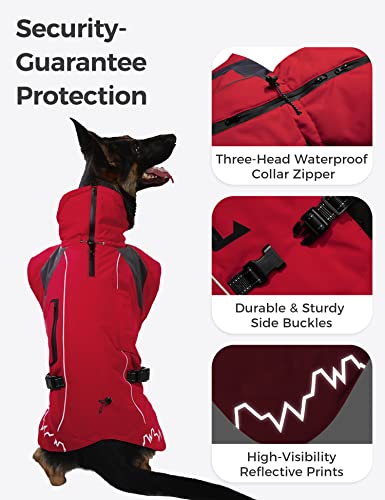 Wantdo Large Dog Padded Rain Jacket Waterproof Warm Winter Jacket Refletive Size 23 Red