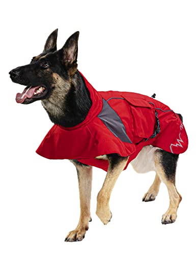 Wantdo Large Dog Padded Rain Jacket Waterproof Warm Winter Jacket Refletive Size 23 Red