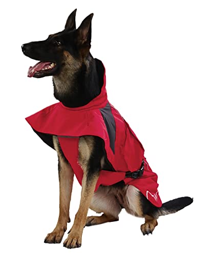 Wantdo Large Dog Padded Rain Jacket Waterproof Warm Winter Jacket Refletive Size 23 Red