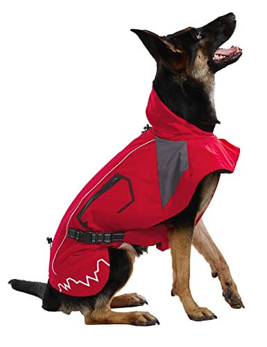 Wantdo Large Dog Padded Rain Jacket Waterproof Warm Winter Jacket Refletive Size 23 Red