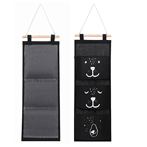 XGOPTS Wall Closet Hanging Storage Bag Over The Door Closet Organizer Wall Mounted Hanging Closet with 3 Pockets Cotton Linen Fabric Storage Hanging Shelves for Bedroom Bathroom Kitchen Dorms