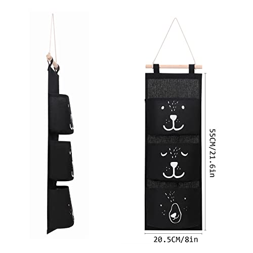 XGOPTS Wall Closet Hanging Storage Bag Over The Door Closet Organizer Wall Mounted Hanging Closet with 3 Pockets Cotton Linen Fabric Storage Hanging Shelves for Bedroom Bathroom Kitchen Dorms