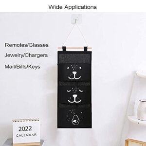 XGOPTS Wall Closet Hanging Storage Bag Over The Door Closet Organizer Wall Mounted Hanging Closet with 3 Pockets Cotton Linen Fabric Storage Hanging Shelves for Bedroom Bathroom Kitchen Dorms