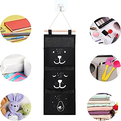 XGOPTS Wall Closet Hanging Storage Bag Over The Door Closet Organizer Wall Mounted Hanging Closet with 3 Pockets Cotton Linen Fabric Storage Hanging Shelves for Bedroom Bathroom Kitchen Dorms