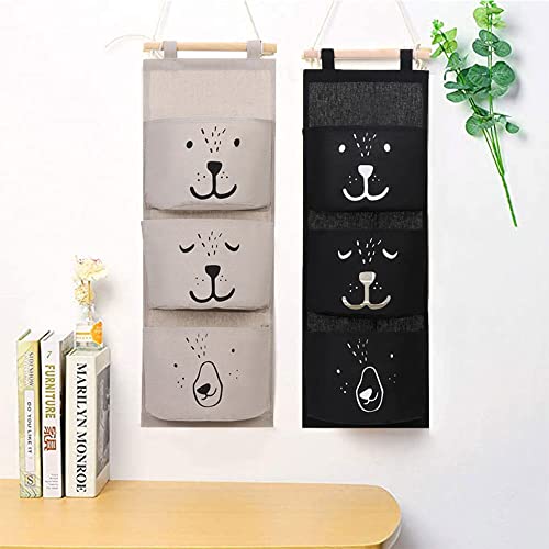 XGOPTS Wall Closet Hanging Storage Bag Over The Door Closet Organizer Wall Mounted Hanging Closet with 3 Pockets Cotton Linen Fabric Storage Hanging Shelves for Bedroom Bathroom Kitchen Dorms