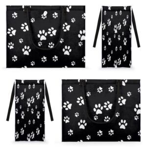 Puppy Paw Print Black Tote Bag For Women Travel Bag Reusable Grocery Bag Utility Tote For Work Shopping Pool Beach Bag for Gift Outdoor