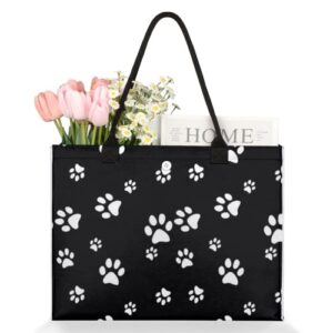 Puppy Paw Print Black Tote Bag For Women Travel Bag Reusable Grocery Bag Utility Tote For Work Shopping Pool Beach Bag for Gift Outdoor