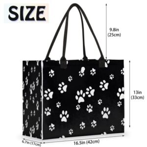 Puppy Paw Print Black Tote Bag For Women Travel Bag Reusable Grocery Bag Utility Tote For Work Shopping Pool Beach Bag for Gift Outdoor