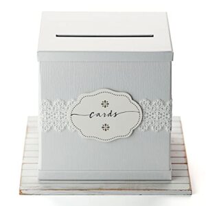 hayley cherie - white gift card box with white lace textured finish - large size 10" x 10" - for wedding receptions, bridal & baby showers, birthdays, graduations, funerals, money
