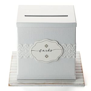 Hayley Cherie - White Gift Card Box with White Lace Textured Finish - Large Size 10" x 10" - For Wedding Receptions, Bridal & Baby Showers, Birthdays, Graduations, Funerals, Money