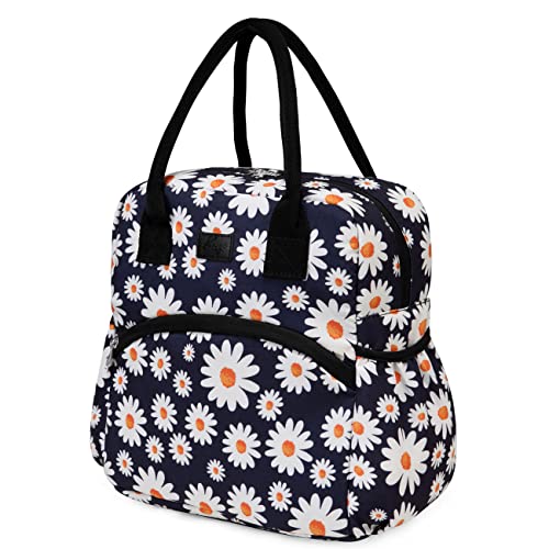 Kasqo Lunch Box Bag for Women, Insulated Thermal Reusable Lunch Cooler Lunch Tote with Front Pocket Daisy