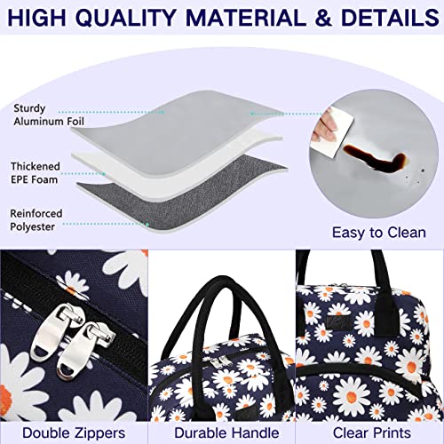 Kasqo Lunch Box Bag for Women, Insulated Thermal Reusable Lunch Cooler Lunch Tote with Front Pocket Daisy