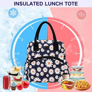Kasqo Lunch Box Bag for Women, Insulated Thermal Reusable Lunch Cooler Lunch Tote with Front Pocket Daisy