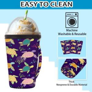 Reusable Iced Coffee Cup Sleeve Neoprene Insulated Sleeves Cup Cover Holder for Cold Drinks Tumbler Cup - Only Cup Sleeves (Sea Turtle, L)