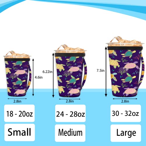 Reusable Iced Coffee Cup Sleeve Neoprene Insulated Sleeves Cup Cover Holder for Cold Drinks Tumbler Cup - Only Cup Sleeves (Sea Turtle, L)