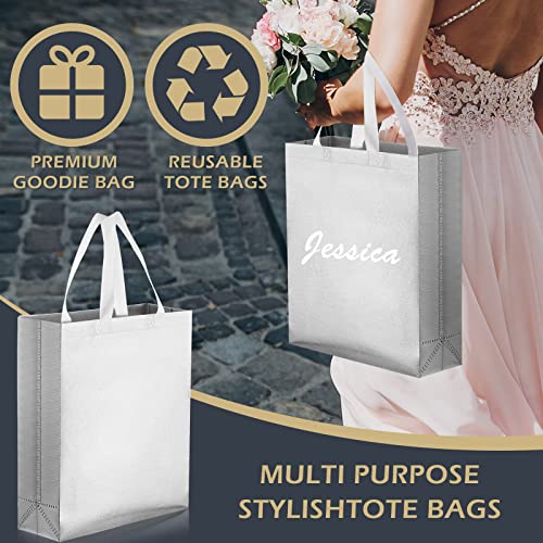 30 Pcs Silver Reusable Gift Bags Glossy Grocery Shopping Bags Reusable Tote Bag with Handles Non Woven Grocery Totes Glitter Gift Tote Bags for Bridesmaid Birthday Wedding Party, 11.8 x 3.9 x 13 Inch