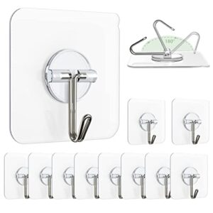 meilidy adhesive hooks, transparent self adhesive wall hooks heavy duty removable waterproof clear plastic sticky hooks seamless utility hooks for bathroom shower kitchen ceiling - 12 pcs