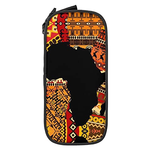 African Map Ethnic Pattern Print Big Capacity Pencil Case, Oxford Cloth Pencil Bag, Double Zipper Large Pencil Pouch