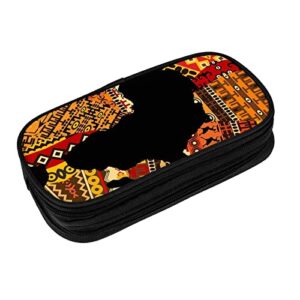 African Map Ethnic Pattern Print Big Capacity Pencil Case, Oxford Cloth Pencil Bag, Double Zipper Large Pencil Pouch