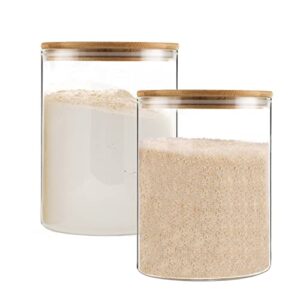glass storage jars,2 pack -108oz/3200ml clear glass food storage containers with airtight bamboo lid stackable kitchen canisters for candy,cookie,rice,sugar,flour,pasta,nuts and spice jars