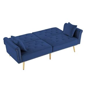 HomSof Futon Bed, Convertible Sleeper Tapered Metal Legs, Small Splitback Sofa for Living Room, 2-Seat, Blue