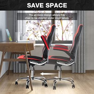 Ergonomic Gaming Office Chair - PU Leather Executive Swivel Computer Desk Chair with Flip-up Armrests and Lumbar Support for Working, Studying, Gaming, Grey