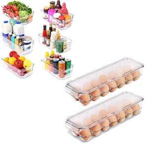 utopia home (pack of 8 pantry organizers and egg trays – pack of 6 medium organizers for refrigerator, kitchen & storage racks – pack of 2 egg trays with lid & handle – clear plastic holders